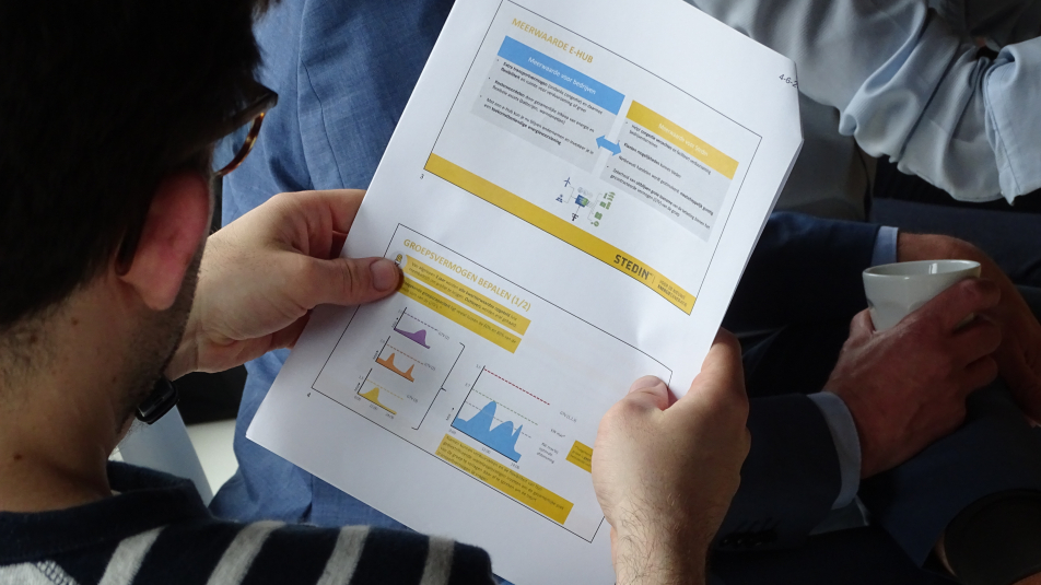 Deelnemer aan een community of practice leest een factsheet over meerwaarde energiehub